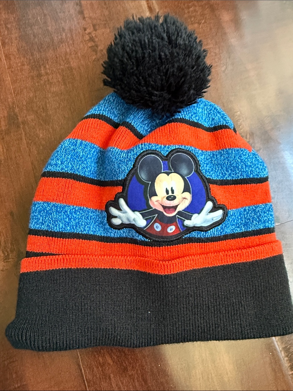 Kids Blue and Orange Mickey Mouse Pom Beanie